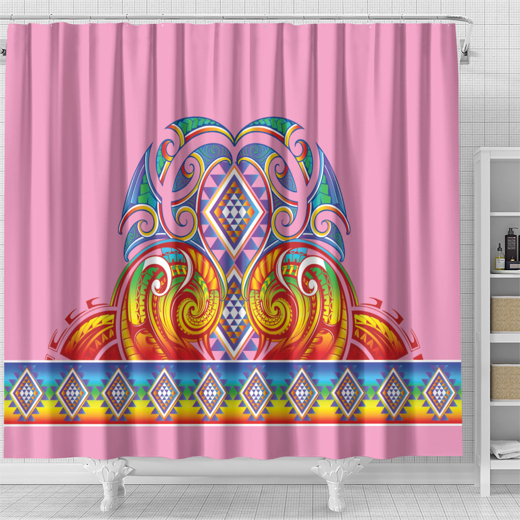 Rainbow Ngaru Taniko With Aotearoa Maori Tattoo Shower Curtain