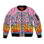 Rainbow Ngaru Taniko With Aotearoa Maori Tattoo Sleeve Zip Bomber Jacket