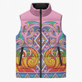 Rainbow Ngaru Taniko With Aotearoa Maori Tattoo Sleeveless Puffer Jacket