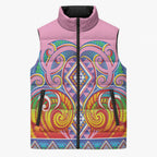 Rainbow Ngaru Taniko With Aotearoa Maori Tattoo Sleeveless Puffer Jacket