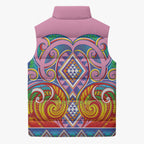 Rainbow Ngaru Taniko With Aotearoa Maori Tattoo Sleeveless Puffer Jacket