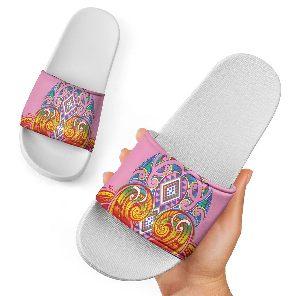 Rainbow Ngaru Taniko With Aotearoa Maori Tattoo Slide Sandals