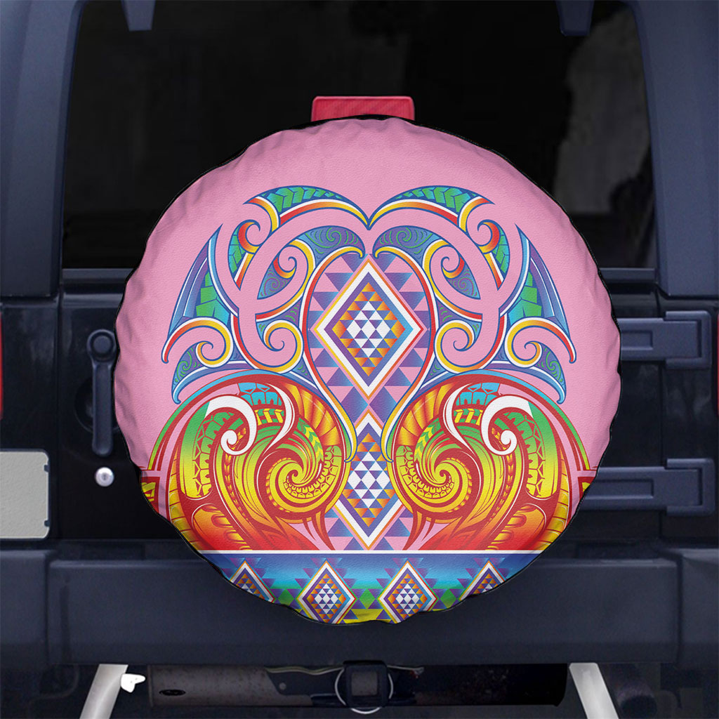 Rainbow Ngaru Taniko With Aotearoa Maori Tattoo Spare Tire Cover