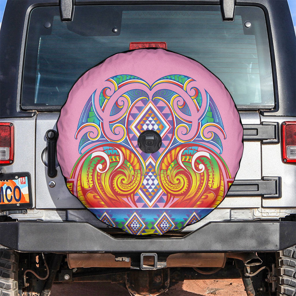 Rainbow Ngaru Taniko With Aotearoa Maori Tattoo Spare Tire Cover