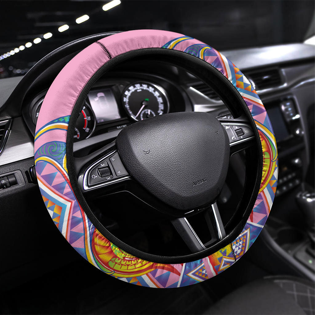 Rainbow Ngaru Taniko With Aotearoa Maori Tattoo Steering Wheel Cover