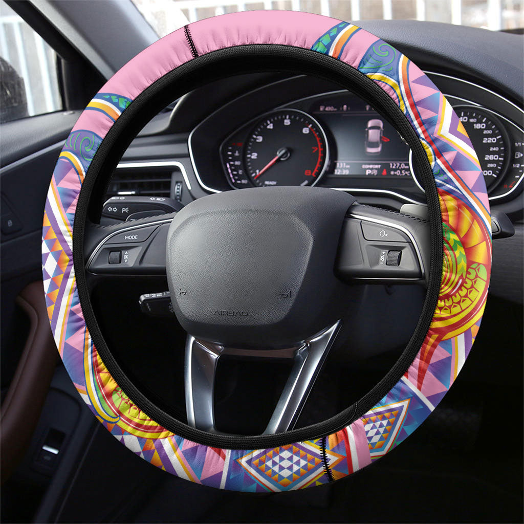 Rainbow Ngaru Taniko With Aotearoa Maori Tattoo Steering Wheel Cover