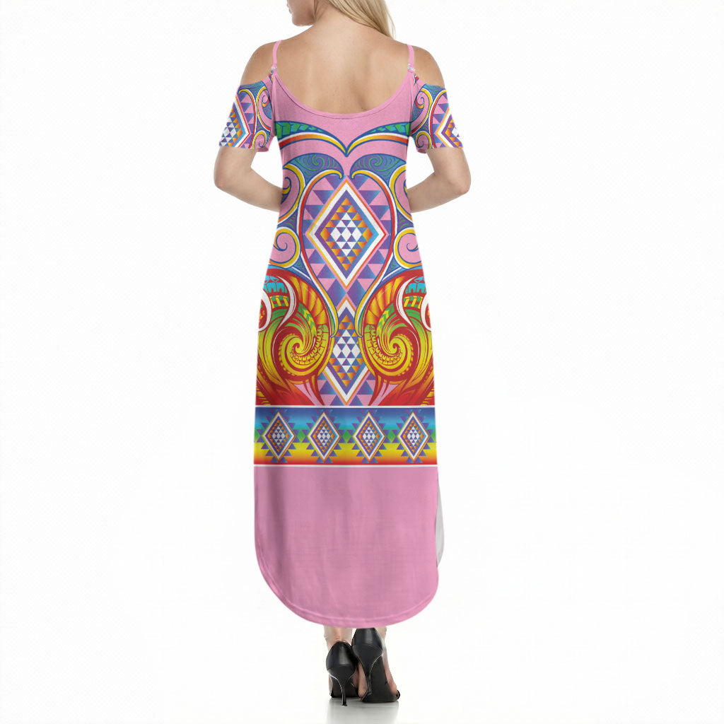 Rainbow Ngaru Taniko With Aotearoa Maori Tattoo Summer Maxi Dress