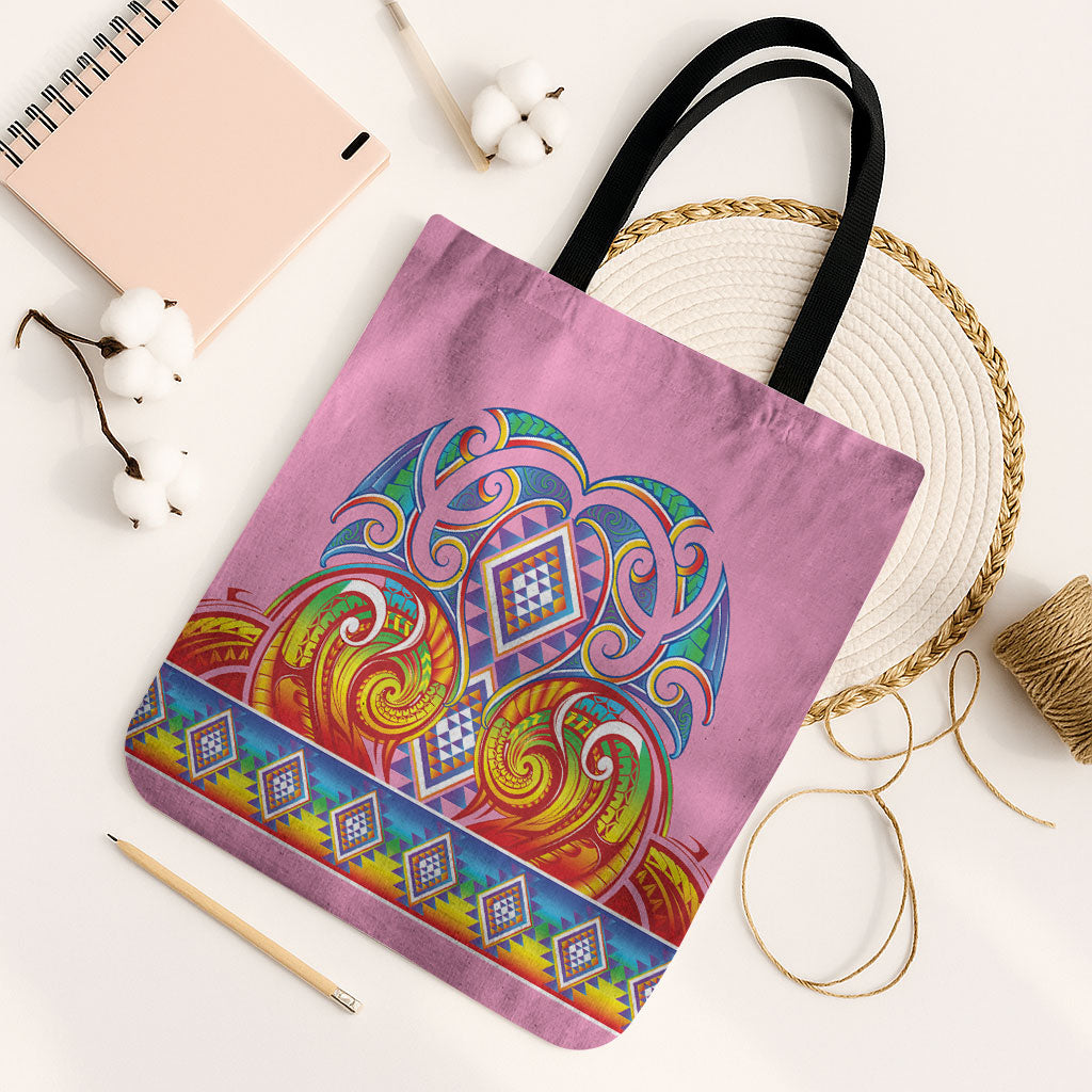 Rainbow Ngaru Taniko With Aotearoa Maori Tattoo Tote Bag