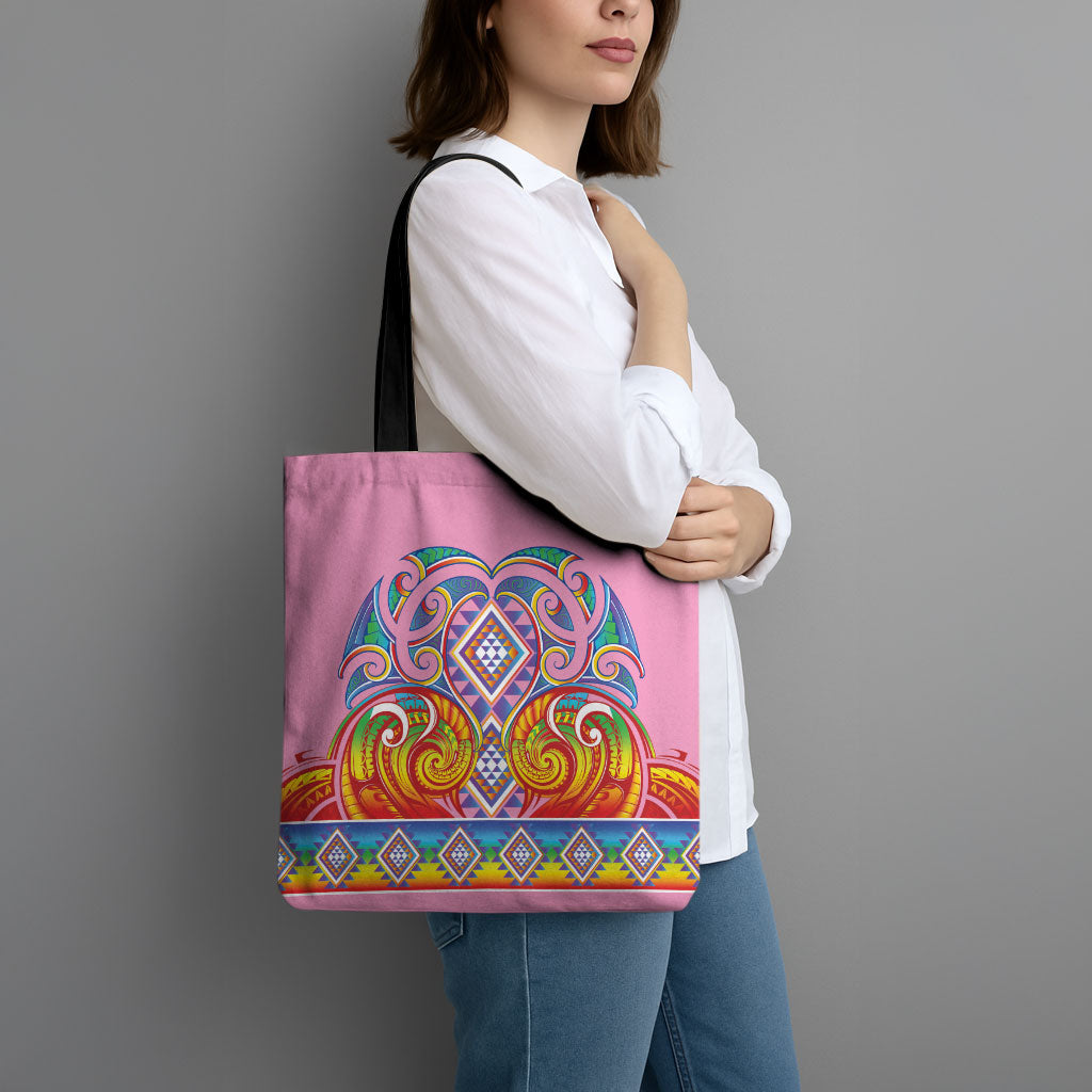 Rainbow Ngaru Taniko With Aotearoa Maori Tattoo Tote Bag