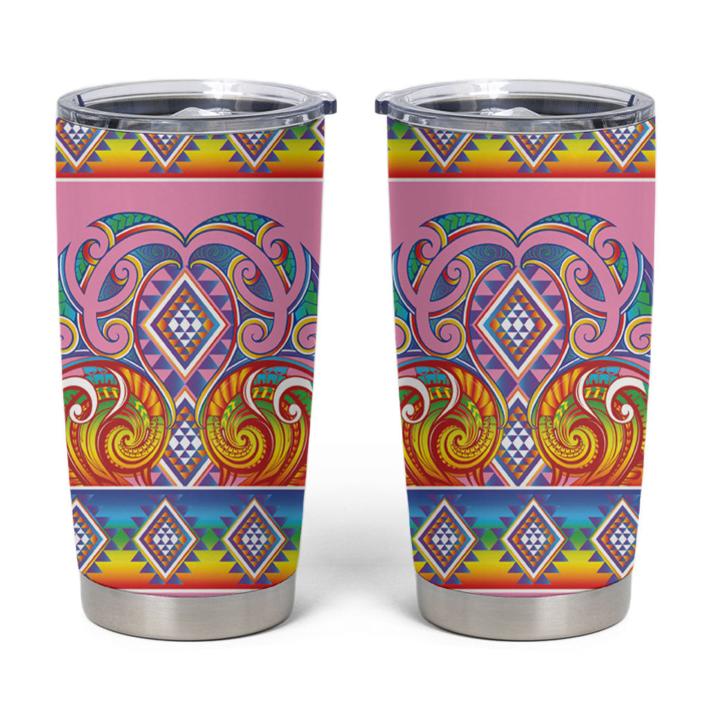Rainbow Ngaru Taniko With Aotearoa Maori Tattoo Tumbler Cup