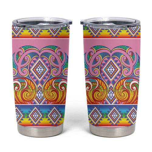 Rainbow Ngaru Taniko With Aotearoa Maori Tattoo Tumbler Cup