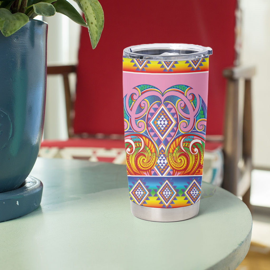 Rainbow Ngaru Taniko With Aotearoa Maori Tattoo Tumbler Cup