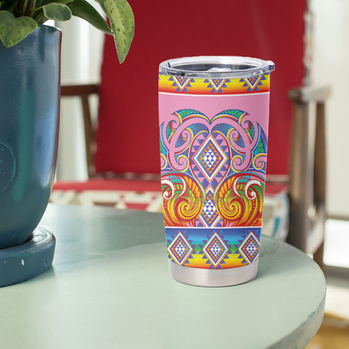 Rainbow Ngaru Taniko With Aotearoa Maori Tattoo Tumbler Cup