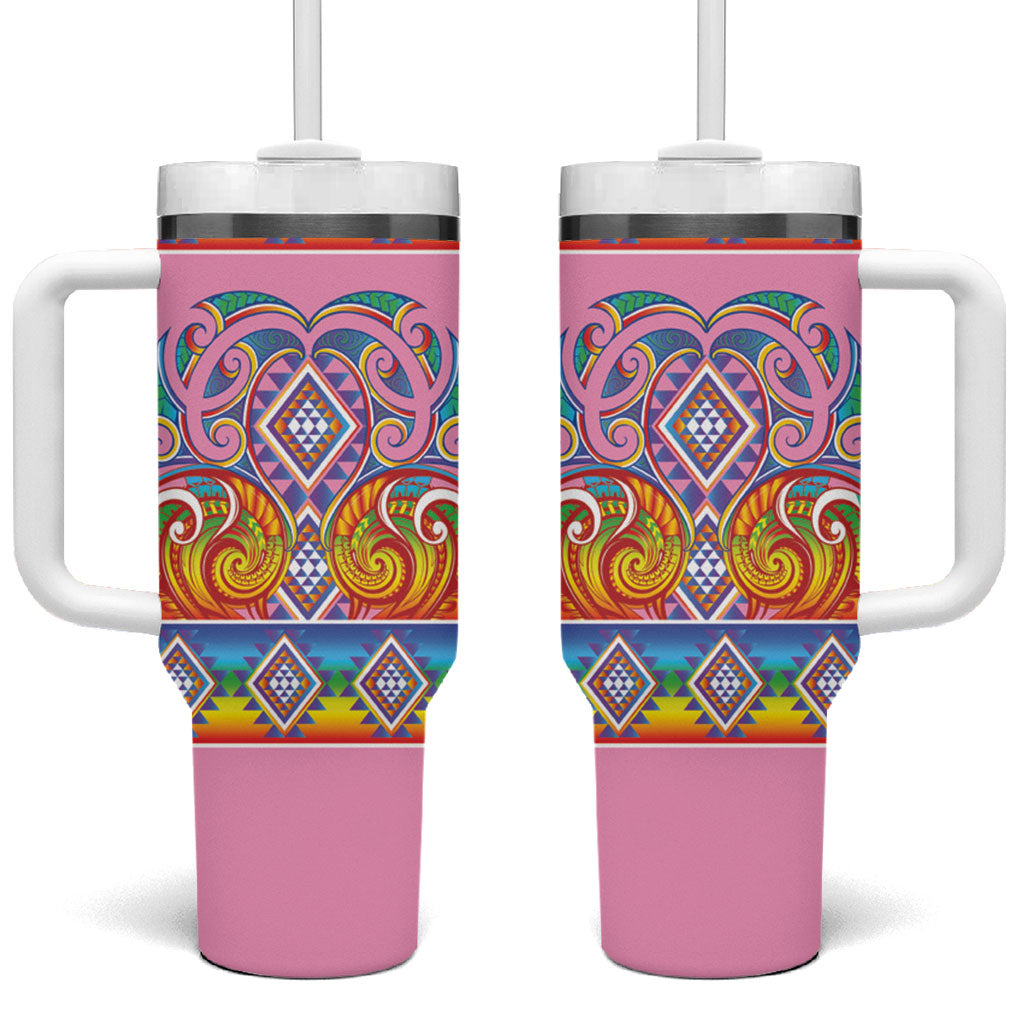 Rainbow Ngaru Taniko With Aotearoa Maori Tattoo Tumbler With Handle