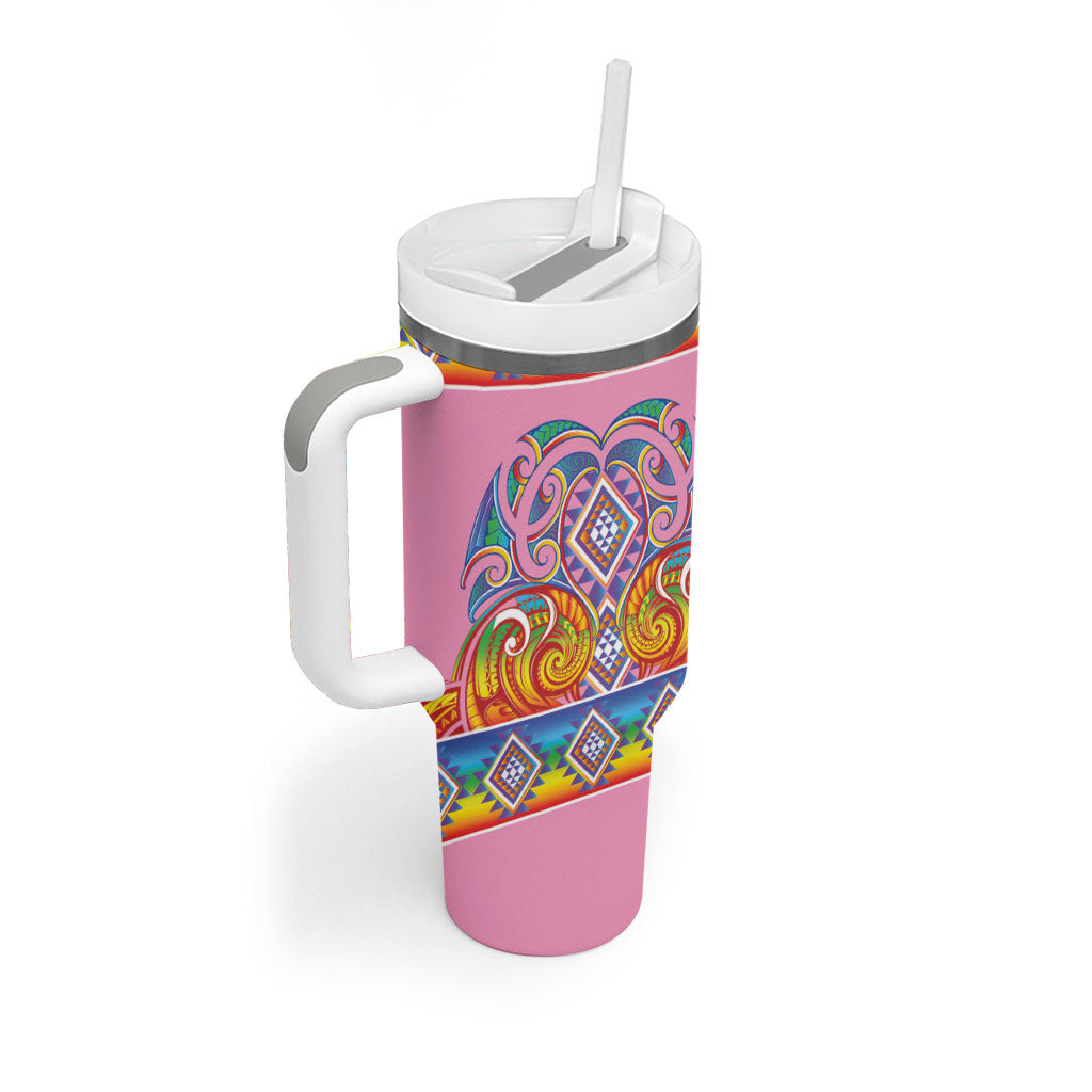 Rainbow Ngaru Taniko With Aotearoa Maori Tattoo Tumbler With Handle