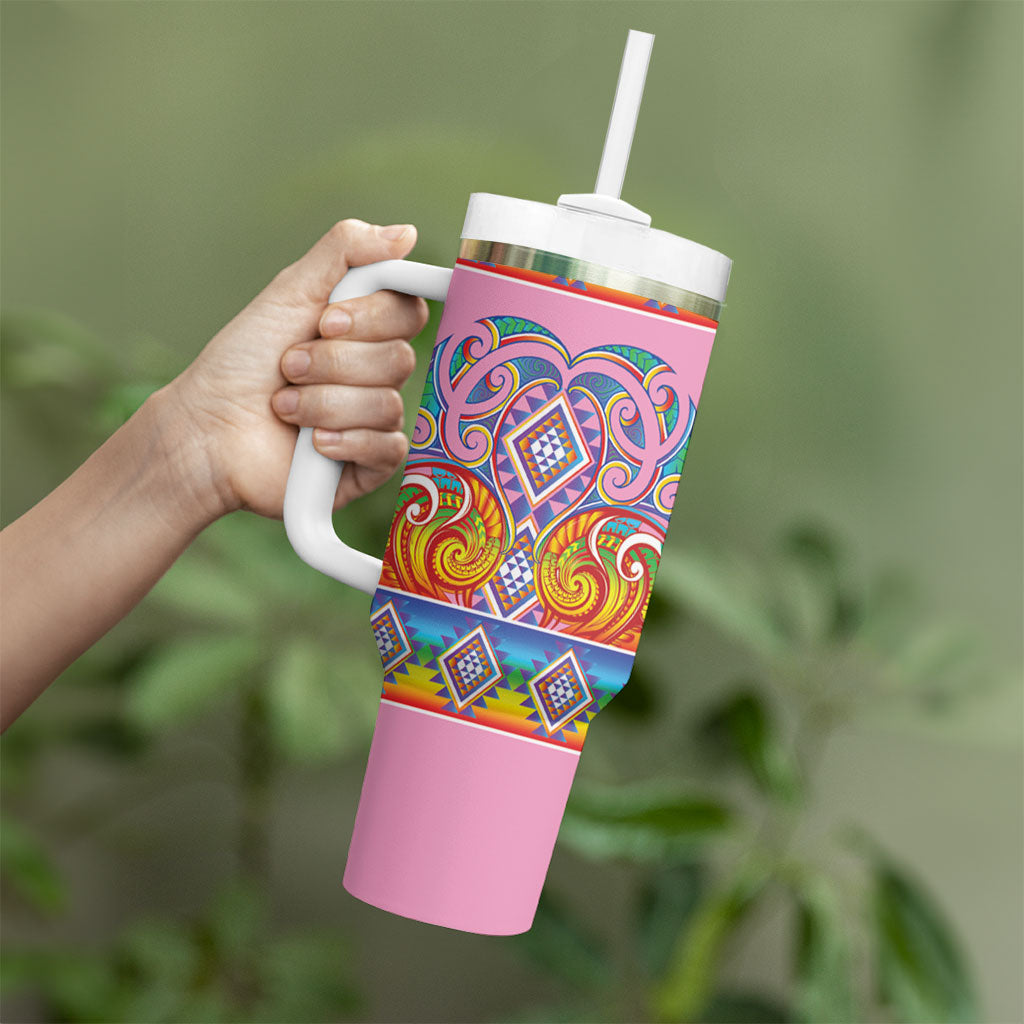 Rainbow Ngaru Taniko With Aotearoa Maori Tattoo Tumbler With Handle