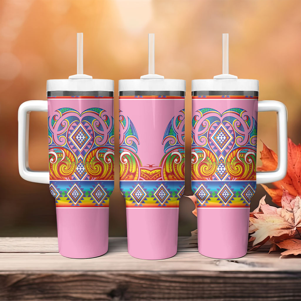 Rainbow Ngaru Taniko With Aotearoa Maori Tattoo Tumbler With Handle