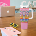Rainbow Ngaru Taniko With Aotearoa Maori Tattoo Tumbler With Handle