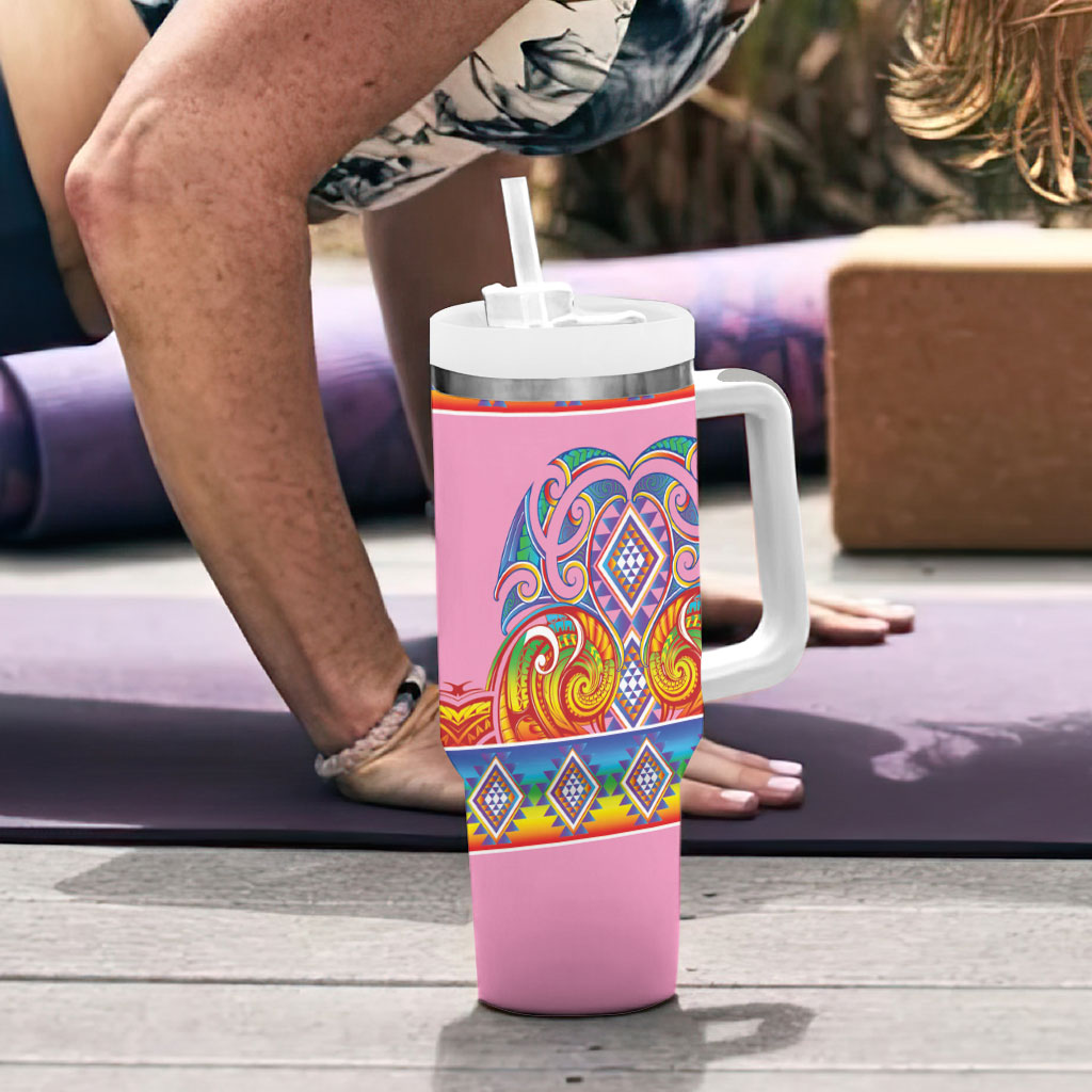 Rainbow Ngaru Taniko With Aotearoa Maori Tattoo Tumbler With Handle