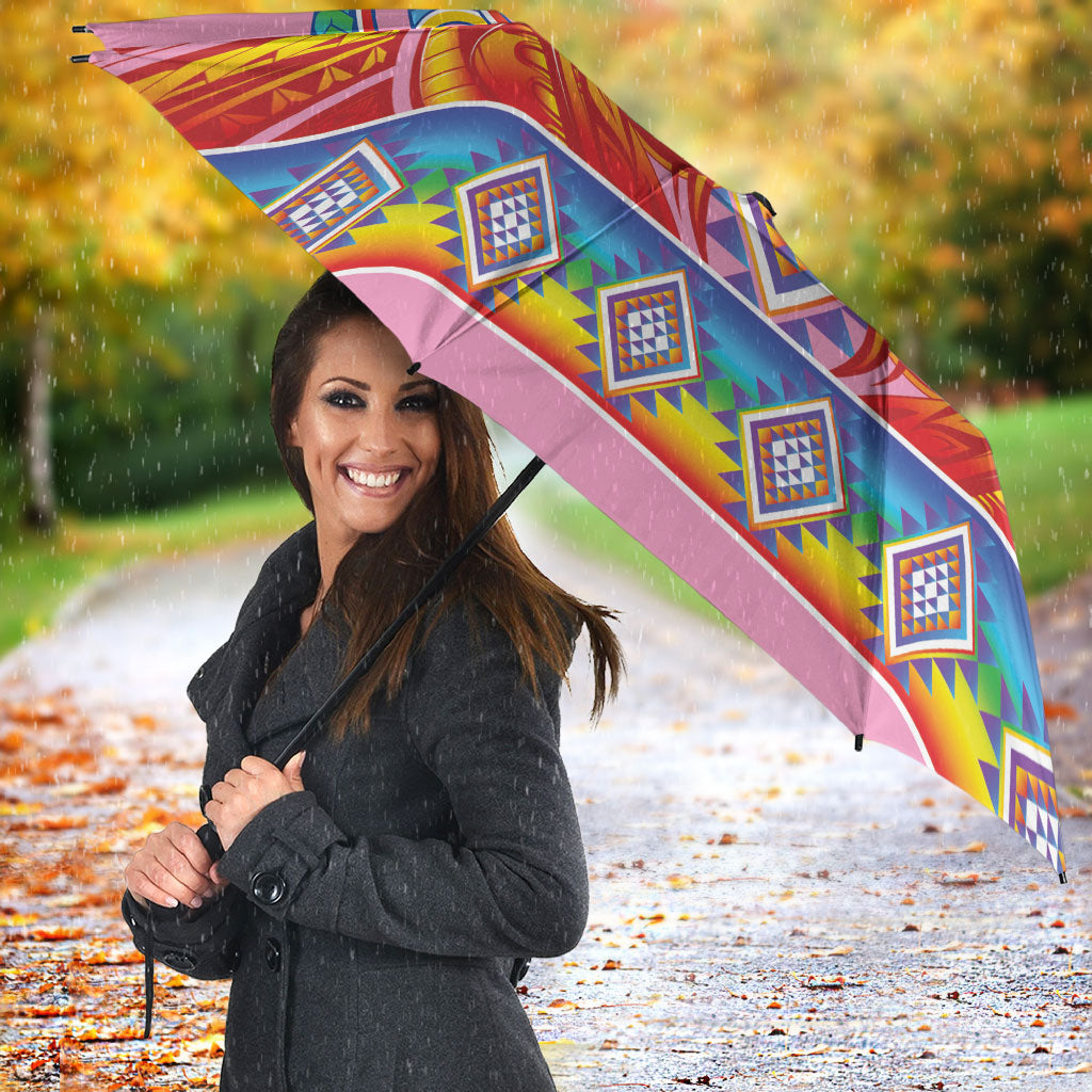 Rainbow Ngaru Taniko With Aotearoa Maori Tattoo Umbrella