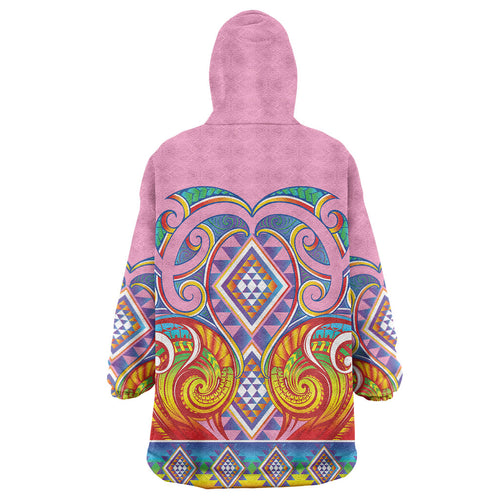 Rainbow Ngaru Taniko With Aotearoa Maori Tattoo Wearable Blanket Hoodie