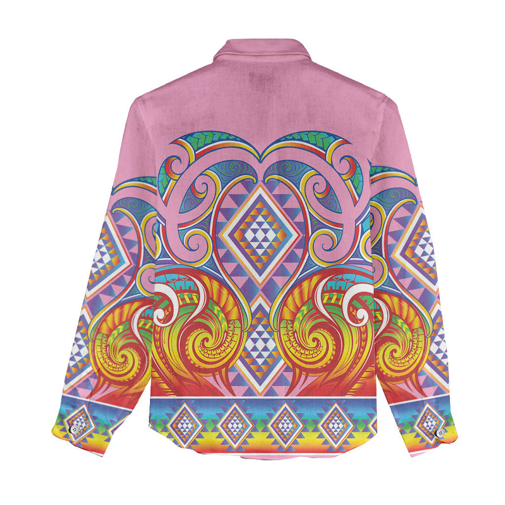 Rainbow Ngaru Taniko With Aotearoa Maori Tattoo Women Casual Shirt
