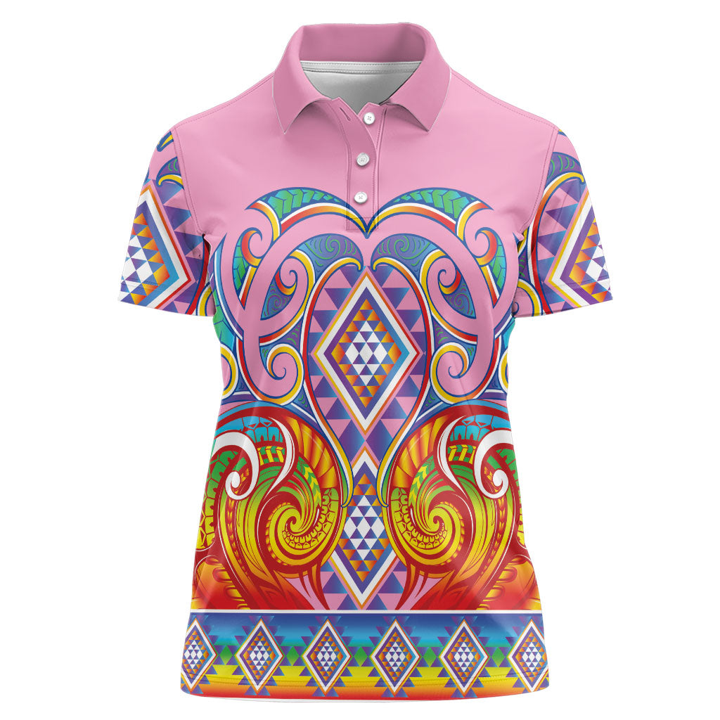 Rainbow Ngaru Taniko With Aotearoa Maori Tattoo Women Polo Shirt