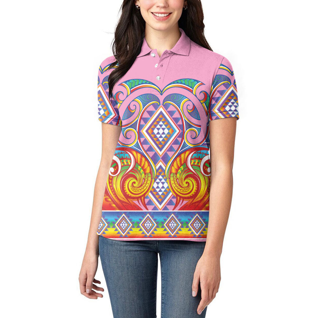 Rainbow Ngaru Taniko With Aotearoa Maori Tattoo Women Polo Shirt