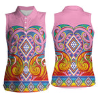 Rainbow Ngaru Taniko With Aotearoa Maori Tattoo Women Sleeveless Polo Shirt