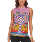 Rainbow Ngaru Taniko With Aotearoa Maori Tattoo Women Sleeveless Polo Shirt