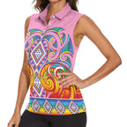 Rainbow Ngaru Taniko With Aotearoa Maori Tattoo Women Sleeveless Polo Shirt