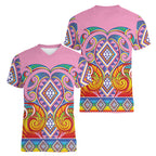Rainbow Ngaru Taniko With Aotearoa Maori Tattoo Women V-Neck T-Shirt