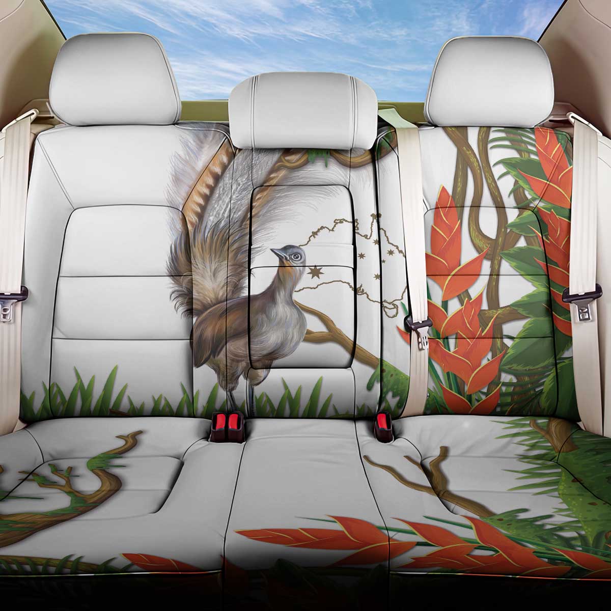 Australia Superb Lyrebird Back Car Seat Cover Aussie Map - Rainforest Vibes