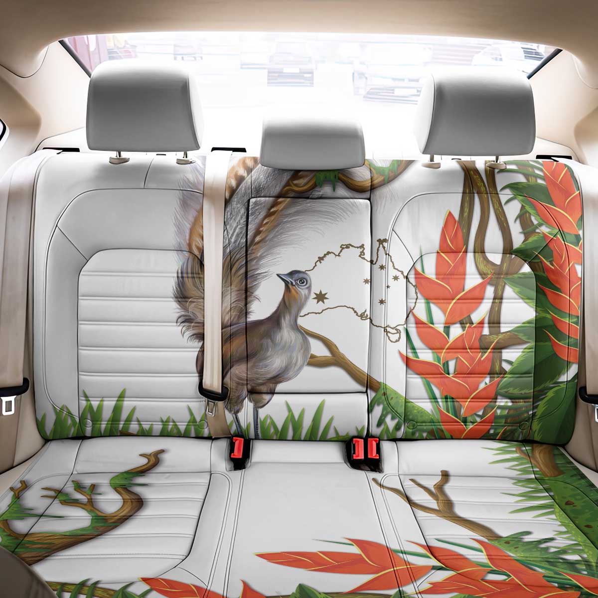 Australia Superb Lyrebird Back Car Seat Cover Aussie Map - Rainforest Vibes