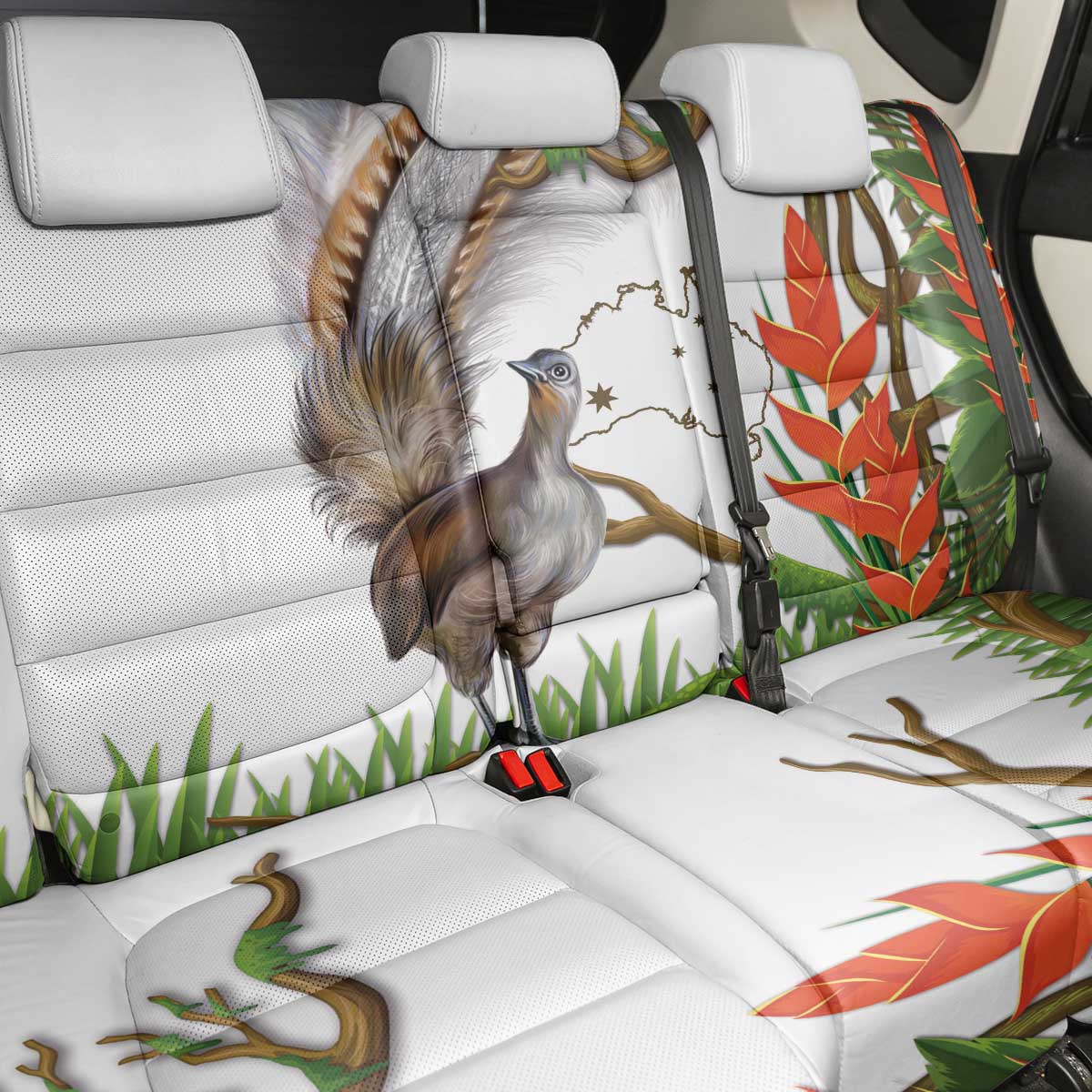 Australia Superb Lyrebird Back Car Seat Cover Aussie Map - Rainforest Vibes