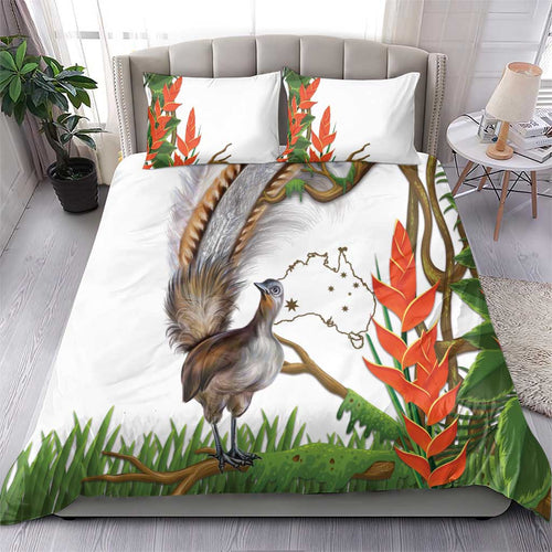 Australia Superb Lyrebird Bedding Set Aussie Map - Rainforest Vibes
