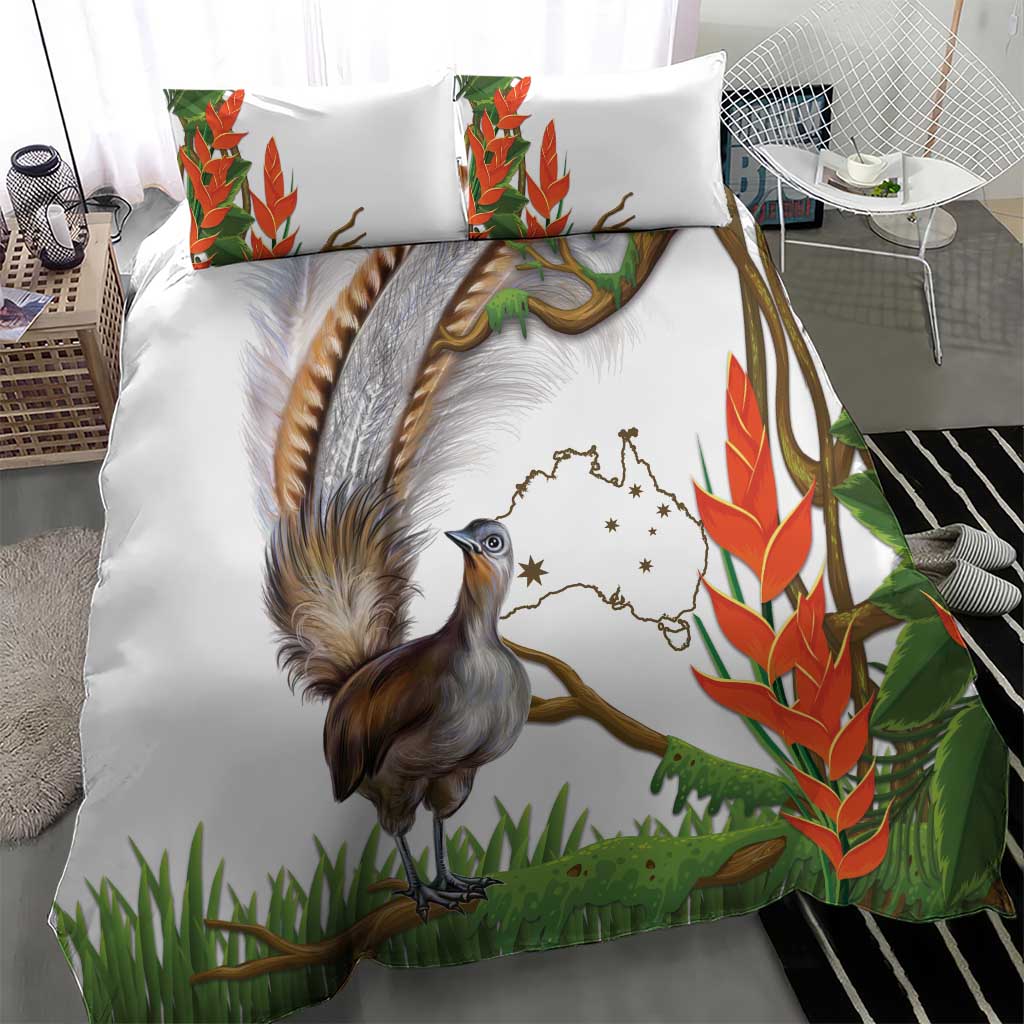 Australia Superb Lyrebird Bedding Set Aussie Map - Rainforest Vibes