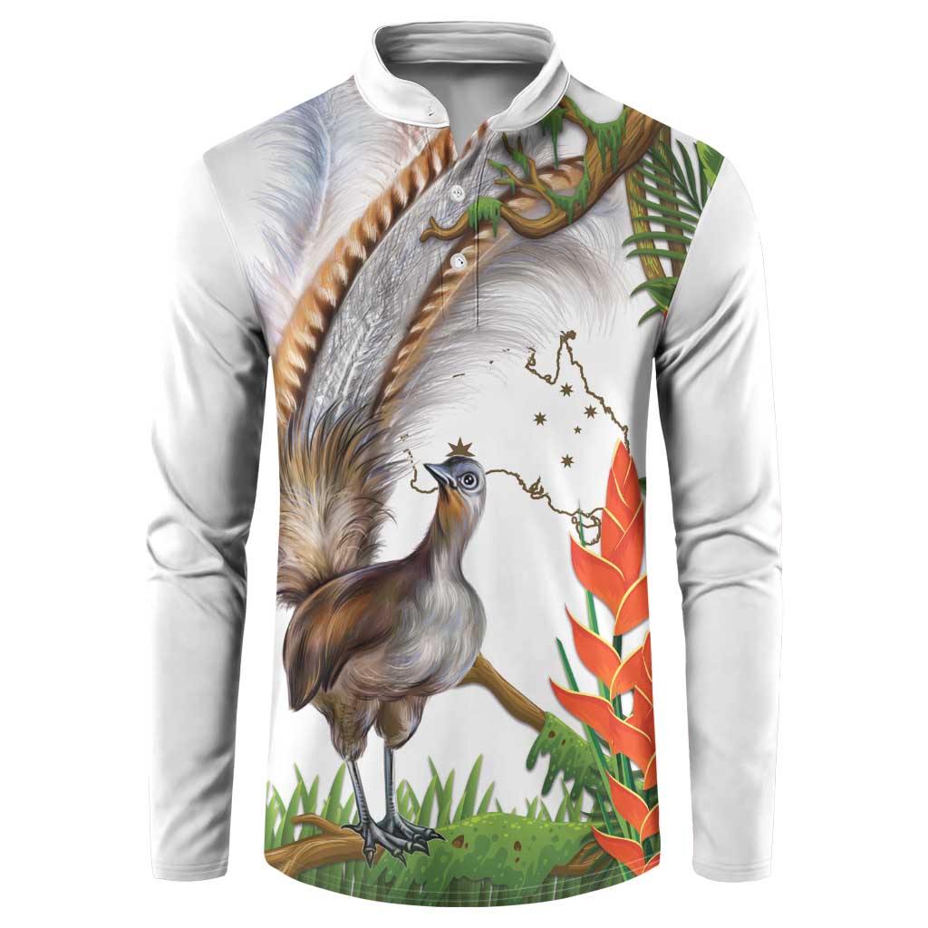 Australia Superb Lyrebird Button Sweatshirt Aussie Map - Rainforest Vibes