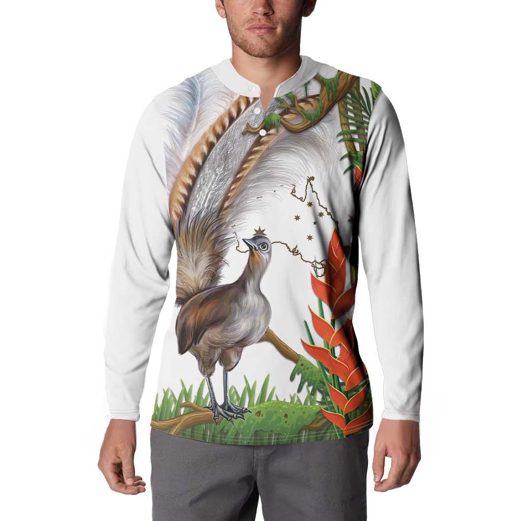 Australia Superb Lyrebird Button Sweatshirt Aussie Map - Rainforest Vibes