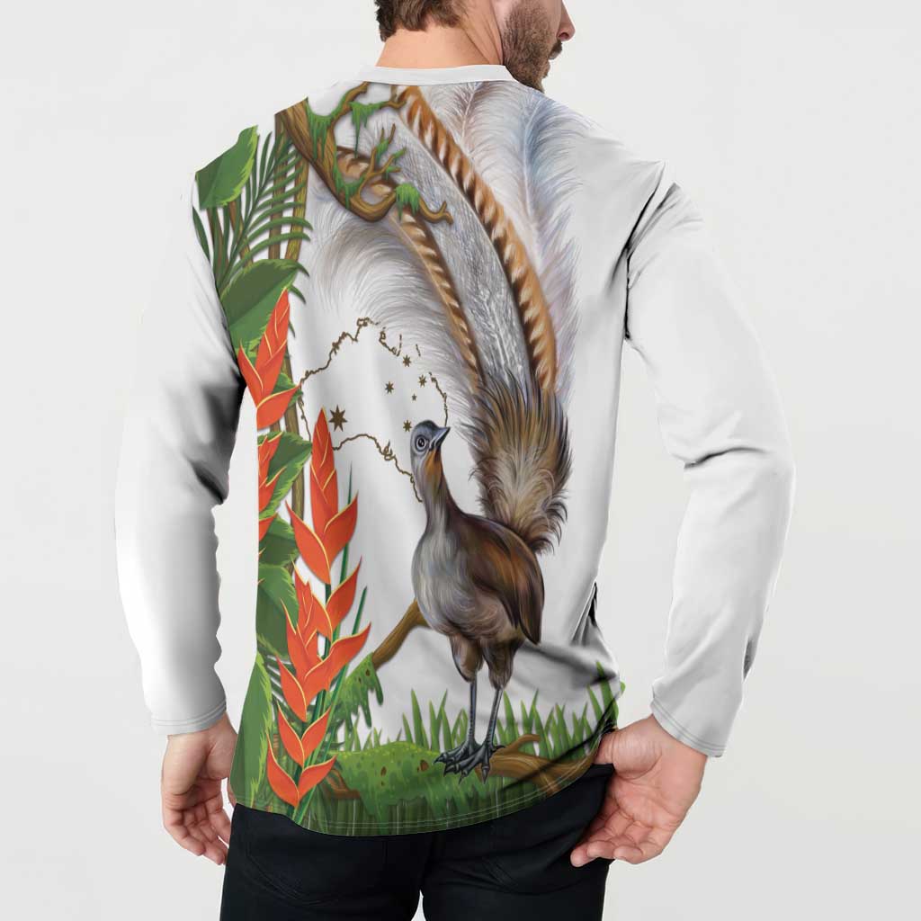 Australia Superb Lyrebird Button Sweatshirt Aussie Map - Rainforest Vibes
