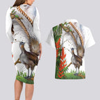 Australia Superb Lyrebird Couples Matching Long Sleeve Bodycon Dress and Hawaiian Shirt Aussie Map - Rainforest Vibes