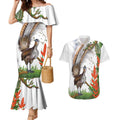 Australia Superb Lyrebird Couples Matching Mermaid Dress and Hawaiian Shirt Aussie Map - Rainforest Vibes