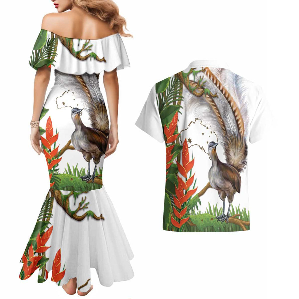 Australia Superb Lyrebird Couples Matching Mermaid Dress and Hawaiian Shirt Aussie Map - Rainforest Vibes