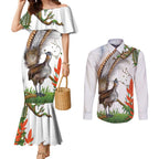 Australia Superb Lyrebird Couples Matching Mermaid Dress and Long Sleeve Button Shirt Aussie Map - Rainforest Vibes