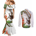 Australia Superb Lyrebird Couples Matching Mermaid Dress and Long Sleeve Button Shirt Aussie Map - Rainforest Vibes
