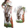 Australia Superb Lyrebird Couples Matching Off Shoulder Maxi Dress and Hawaiian Shirt Aussie Map - Rainforest Vibes