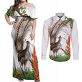 Australia Superb Lyrebird Couples Matching Off Shoulder Maxi Dress and Long Sleeve Button Shirt Aussie Map - Rainforest Vibes