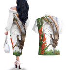 Australia Superb Lyrebird Couples Matching Off The Shoulder Long Sleeve Dress and Hawaiian Shirt Aussie Map - Rainforest Vibes