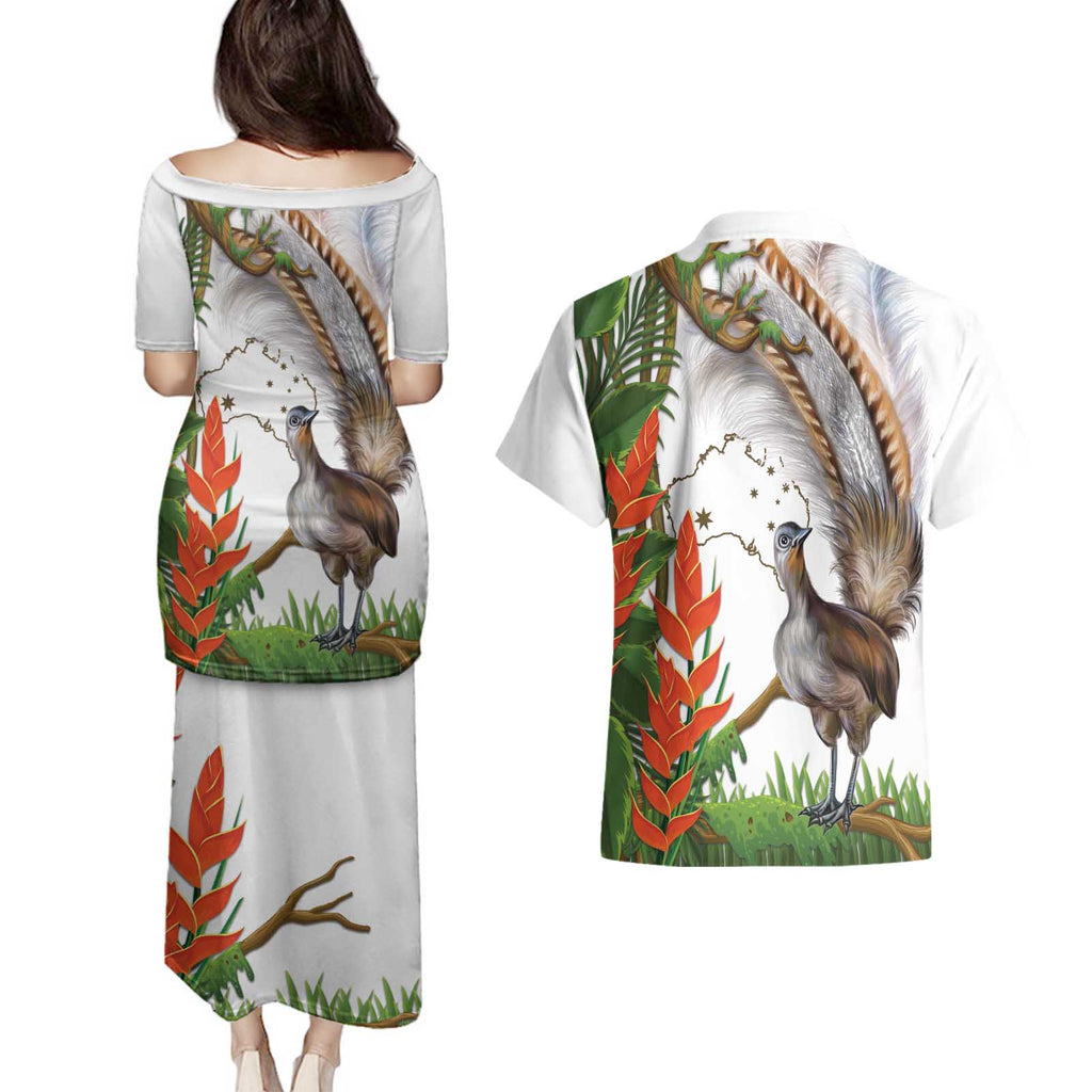 Australia Superb Lyrebird Couples Matching Puletasi and Hawaiian Shirt Aussie Map - Rainforest Vibes