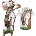 Australia Superb Lyrebird Couples Matching Short Sleeve Bodycon Dress and Hawaiian Shirt Aussie Map - Rainforest Vibes